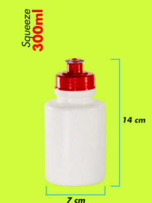 squeeze pequeno de 300ml branco com tampa vermelha